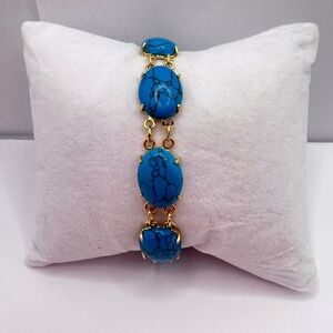Vintage Turquoise-Style Link Bracelet – Gold Tone